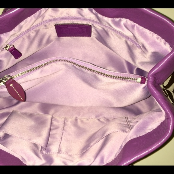 COACH Penelope Khaki Signature Purple Leather Bag - Picture 2 of 8